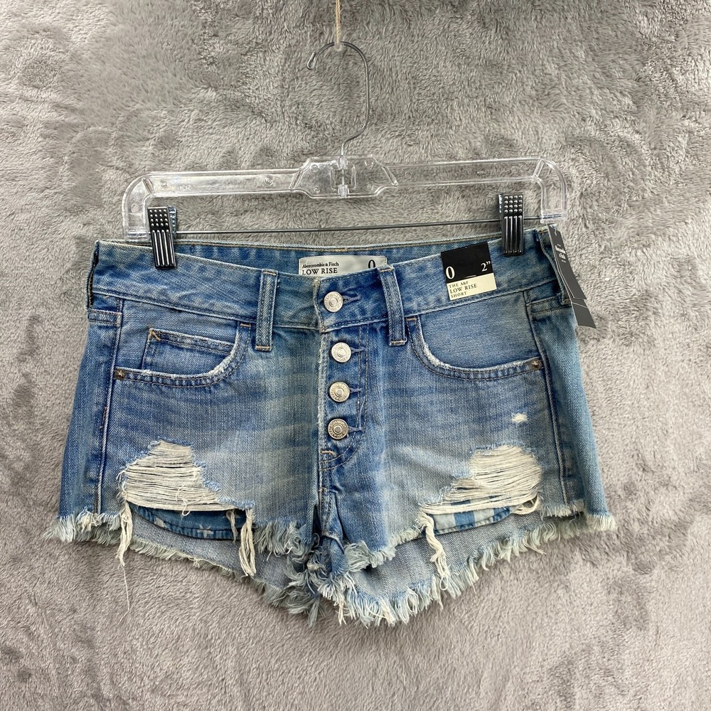 Abercrombie & Fitch Low Rise Denim Shorts Women's 0 / 25 Dark Wash Distressed